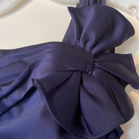 Navy A-line one shoulder gown from David’s Bridal. Size 2. - Picture 4 of 6